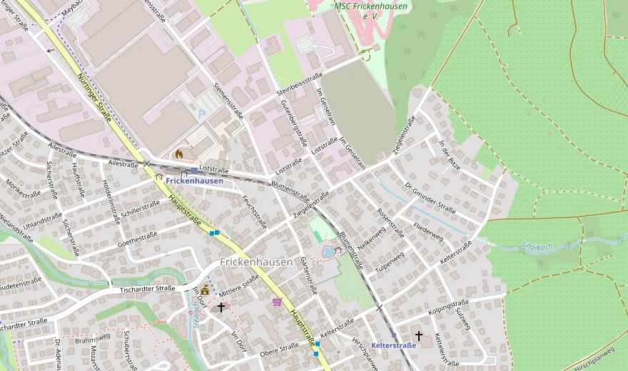 Kartenausschnitt: Das Autohaus liegt in der Gutenbergstraße 1 im Gewerbegebiet Frickenhausen